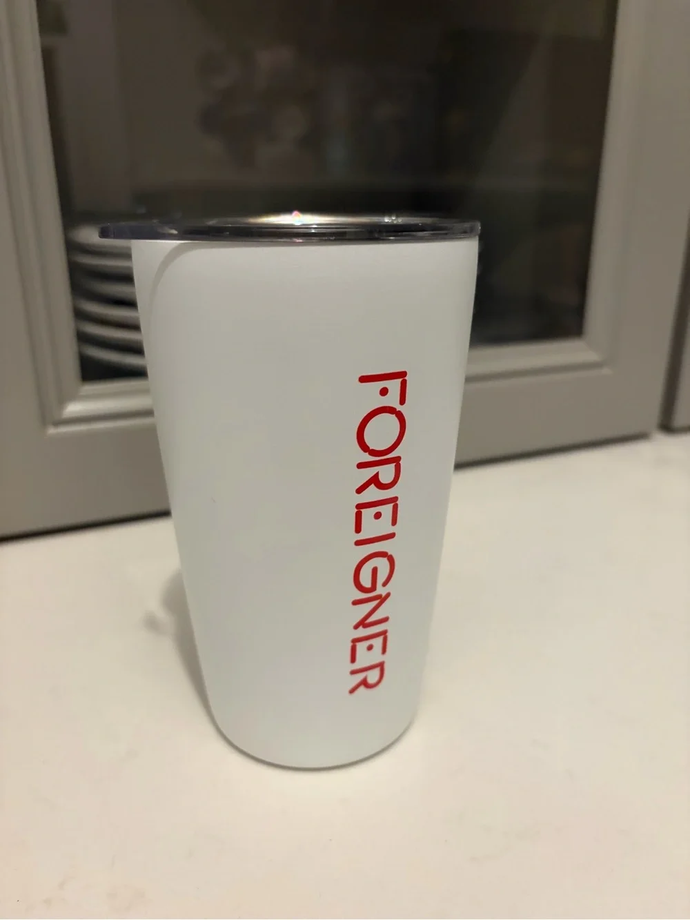 Foreigner White Insulated Tumbler with Red Logo